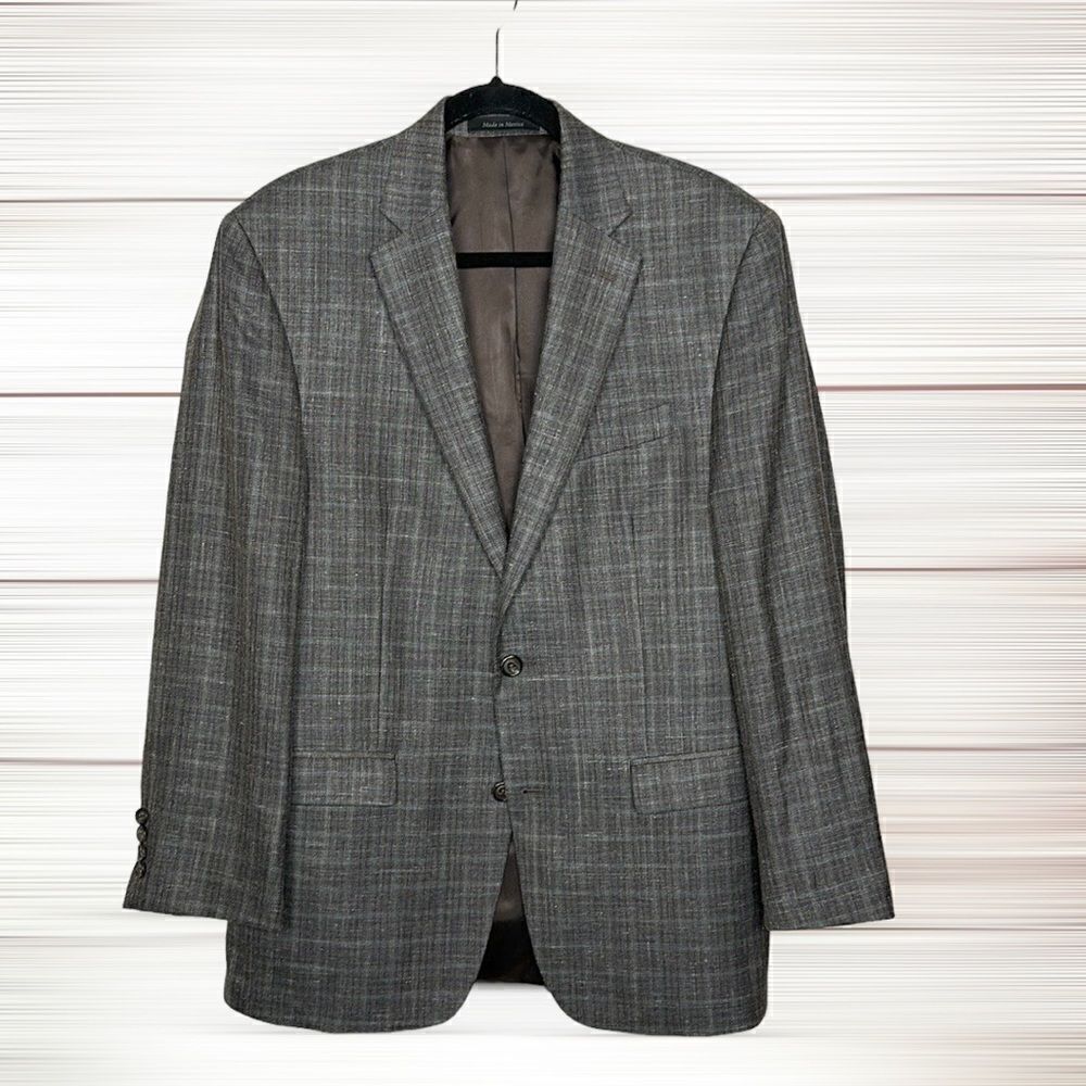 Lauren Ralph Lauren Wool Silk Linen Blend Plaid Single Breasted Blazer 40R Slim